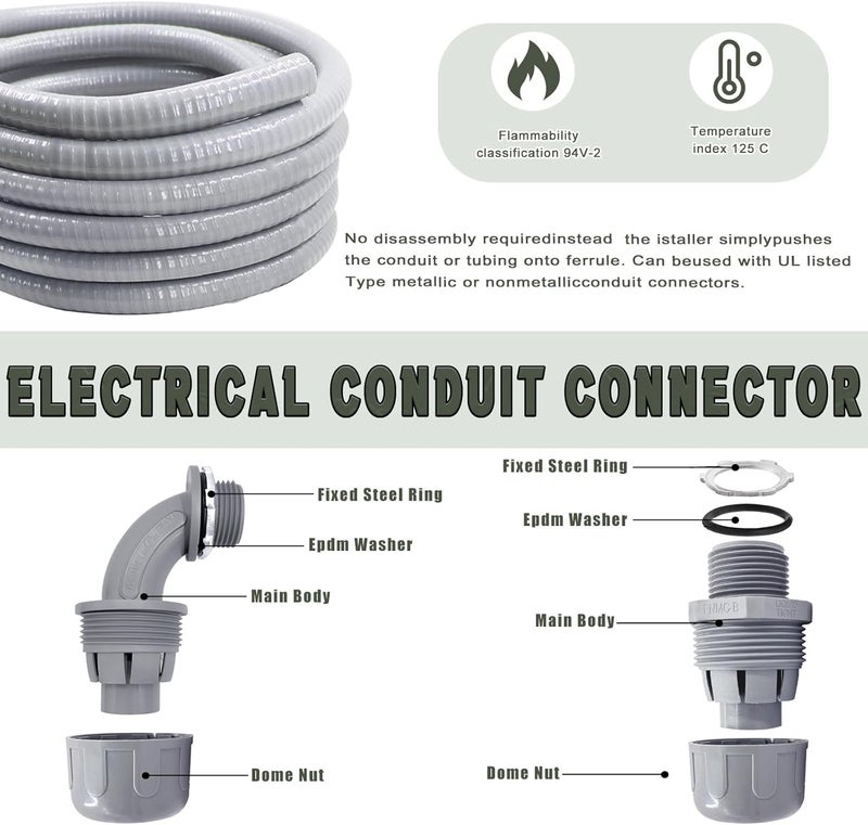 Feotech Liquid-Tight Conduit and Connector Kit - 1/2 Inch 150 FT Non Metallic Liquid Tight Electrical Conduit with 5 Straight and 5 Angle Fittings - Image 4